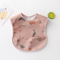 Pink waterproof baby bib with ocean pattern and pocket for toddlers feeding and eating - Pu No-wash Bib - Pink Whale / One Size