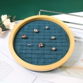 Round bamboo jewelry tray for rings with deep blue velvet lining and multiple slots - 80 Slots / Blue