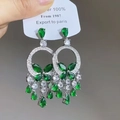 Elegante silberfarbene Tropfenohrringe mit grünen Strasssteinen und floralen Zirkonia - 1# Silbernadel - Silber - Grün