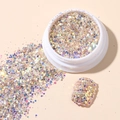 Holographic colorful nail sequins and glitter powder in a white circular jar - Korean Large Sequins #02