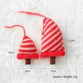 Red and white striped knitted Christmas tree ornament hat with red hanging string - Striped Red Christmas Tree (Set of 2)