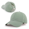 Quick-dry baseball cap in sage green showing laser-cut vents and ponytail opening - Adjustable / Light Army Green