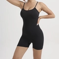 Damen Jumpsuit in Schwarz, nahtloses Rippdesign, eng anliegender ärmelloser Sport-Einteiler - Schwarz