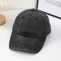 Distressed dark grey washed denim baseball cap with vintage ripped details and curved brim - Black