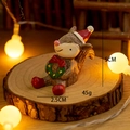 Christmas resin squirrel ornament with red hat and green wreath on wood base - No.25 Christmas Squirrel