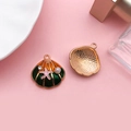 DIY shell pendant in gold metal with green and orange enamel and small starfish detail - Green Starfish Pearl Large Shell 20x21mm