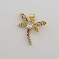 Gold dragonfly pendant with colorful zircon stones and clear oval gem centerpiece - Multicolor Zircon Dragonfly