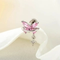 Silver butterfly earrings with pink zircon stone and cross pendant in screw back style - Pink (Single Piece)