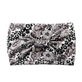 Elastic wide headband with black and white leopard floral print and bow detail - Black White Grey Leopard Floral