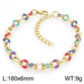 Bracciale a catena cubana in acciaio dorato 18K con ciondoli in smalto multicolore - Catena a Maglie in Smalto Colorato (KB190829-Z)