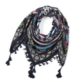 Bohemian triangle scarf with colorful ethnic patterns and dark blue tassels on white background - 115*115cm / Dark Blue Bohemian (No.35)