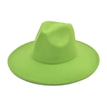 Detailed view of the neon green wool fedora hat with wide brim and structured crown top - M (56-58cm) / Fruit Green