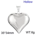 Silver hollow heart pendant in polished titanium steel, size 35x34mm and 6g weight - Steel Color Hollow Pendant (KP38104-MS) / Steel