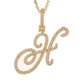 Macro detail of gold-plated letter H pendant with micro-pave cubic zirconia crystals - H (Gold)