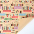 Carta regalo kraft Happy Birthday con motivi colorati di candele e stelle stampate - Candele di Compleanno Inglesi / 50x70cm