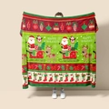 Christmas flannel blanket with red holiday prints and Happy Holidays text - Style 20 (Christmas Red Green Happy Holidays)