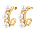 Pendientes de aro en acero inoxidable chapado en oro 18K con perlas de estilo vintage - Dorado