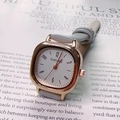 Elegant women's square quartz watch with a rose gold case and gray leather strap - Gray