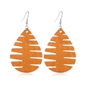 Macro detail of teardrop hollow brown wood earrings with natural grain on white background - Style 6/Teardrop Horizontal Hollow Stripes