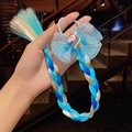 Blue and beige gradient braid hair extension with a rainbow unicorn and bow hair tie - 7# Unicorn