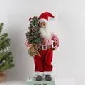 Standing 45cm Santa Claus doll wearing classic red velvet suit and holding a mini pine tree - Style 08 Traditional Outfit Holding Pine Cone Xmas Tree 45cm