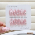 Handgefertigte rosa Kunstnägel mit 3D-Blumenmustern und funkelnden Strasssteinen - XS / FM307 Stil