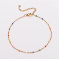 Bohemian 18k gold plated stainless steel anklet with colorful enamel beads - 22+5cm / Gold-Mixed