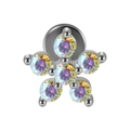 Floral stainless steel labret stud featuring shimmering rainbow opal cluster crystals - 1.2x6mm / Steel-6 AB Zircon Flower