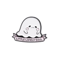 Cute white ghost enamel pin with Little Lonely Soul ribbon detail for Halloween - Little Lonely Soul Pattern (QHXZ1274)