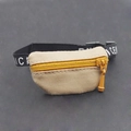 Mini beige canvas waist bag for OB11 dolls with yellow zipper and NICE printed belt - Khaki