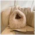 Elegant beige faux fur handbag with a fluffy semicircular design for autumn and winter - Apricot