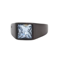 Matte black titanium steel ring with large square light blue zircon in a vintage style - Electric Black Light Blue Stone