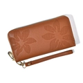 Damen-Langgeldbörse aus PU-Leder in Caramel-Braun mit floraler Prägung und Zipper - Braun