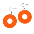 Minimalist bright orange round hoop acrylic earrings with metal hooks on white background - Round Orange