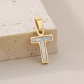 Minimalist 18K gold plated letter T pendant with white shell inlay for women - Letter T(KP115532-K)