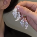 Exquisite silver leaf earrings with full cubic zirconia stones for a luxury look - R0185 Leaf Earrings / Silver