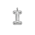 Puffy balloon style letter I pendant in polished silver stainless steel finish - Silver Letter I