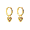 Boucles d'oreilles cœur doré avec zircons arc-en-ciel au design géométrique chic - Cœur Or Arc-en-ciel