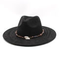 Sombrero fedora negro estilo étnico con banda de cuentas bohemia y ala ancha chic - M (56-59cm) / Negro
