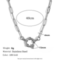 Détails macro d'une chaîne en acier de 4mm avec fermoir à ressort de 15mm et mesure - Chaîne Trombone / Couleur Acier