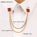 Spilla da colletto dorata con zirconi rossi quadrati e doppia catena per camicie - Oro 18K / Spilla da colletto con zirconia rossa