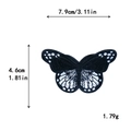Monochrome butterfly embroidery patch size specifications showing 7.9cm width and 4.6cm height - Large / With Adhesive / Black and White