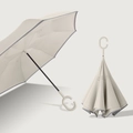 Cream inverted umbrella with C-shaped handle and hollow pattern for rain or sun - Wutong Beige - Manual Inverted