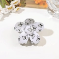 Detail shot of white acrylic flower hair claw clip with black butterfly print on petals - 7cm Flower / Light Grey Butterfly
