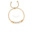 Adjustable titanium steel snake chain bracelet with five crystal beads in gold finish - Crystal Cylinder Style (E408) / Gold (E408)