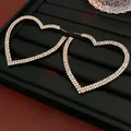 Elegant silver irregular heart hoop earrings encrusted with double rows of crystals - Gold Oversized Rhinestone Pave Hollow Heart Hoops