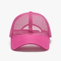 Breathable pink mesh trucker hat with solid brim and curved visor for outdoor activities - Rose Red