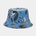 Close-up of blue reversible bucket hat with graffiti prints including skate shoes and skulls - M (56-58cm) / Blue Street Graffiti (No. 16)
