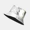 Close-up of the metallic silver PU leather finish and inner black lining of the bucket hat - One Size / Silver