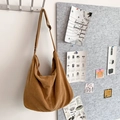 Brown corduroy tote bag with adjustable strap in a minimalist Japanese style - Brown